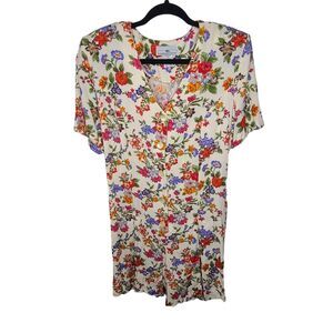 Vintage Jonathan Martin Womens SZ 11/12 White Floral Romper Shorts w Tags Button